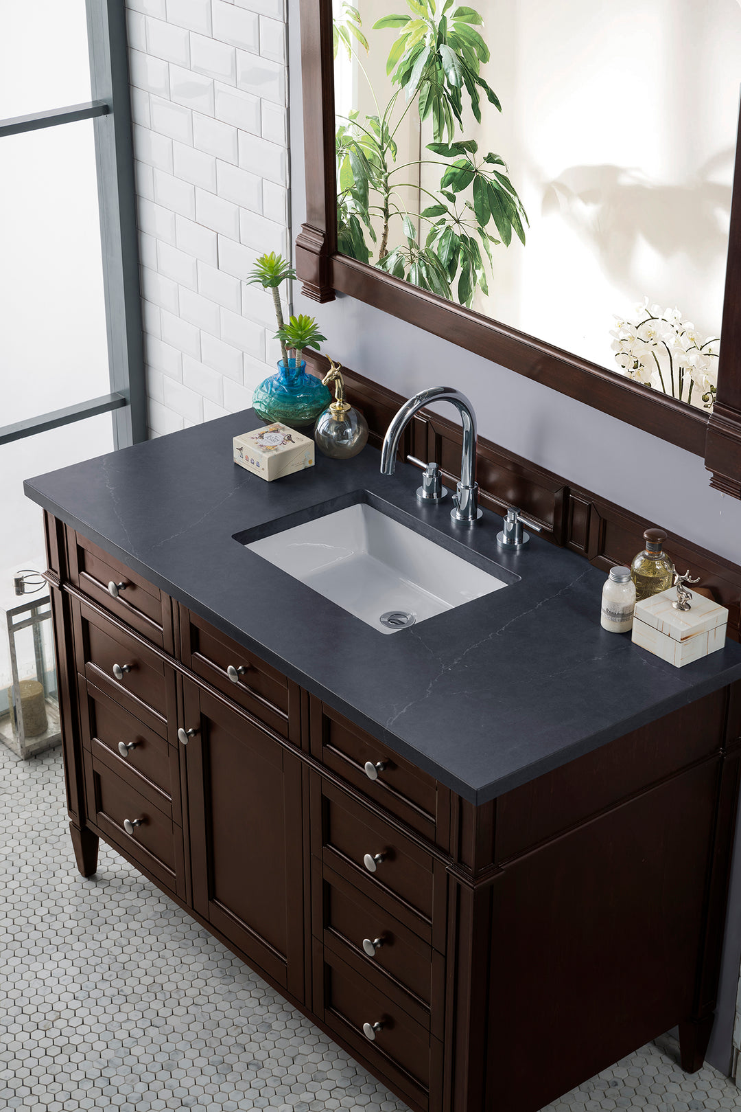 Brittany 48" Single Vanity, Burnished Mahogany w/ 3 CM Charcoal Soapstone Silestone Top