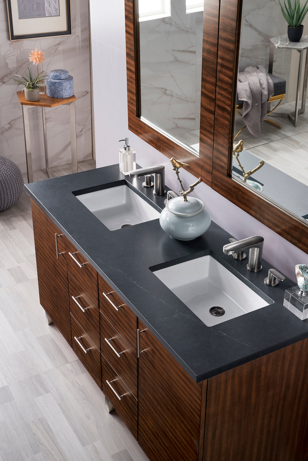 Metropolitan 60" Double Vanity, American Walnut w/ 3 CM Charcoal Soapstone Silestone Top