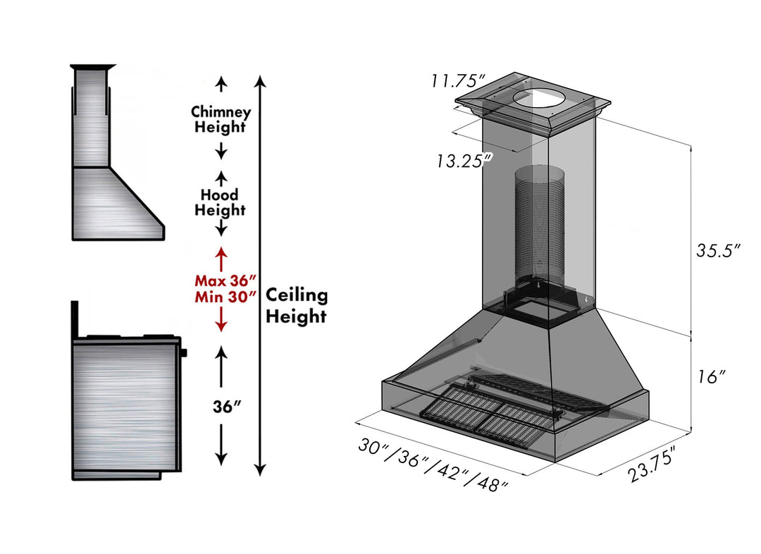 30" Ducted Fingerprint Resistant Stainless Steel Range Hood with Blue Gloss Shell (8654BG-30)