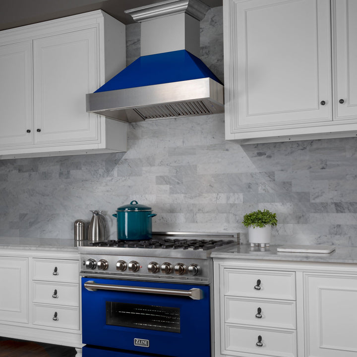30" Ducted Fingerprint Resistant Stainless Steel Range Hood with Blue Gloss Shell (8654BG-30)