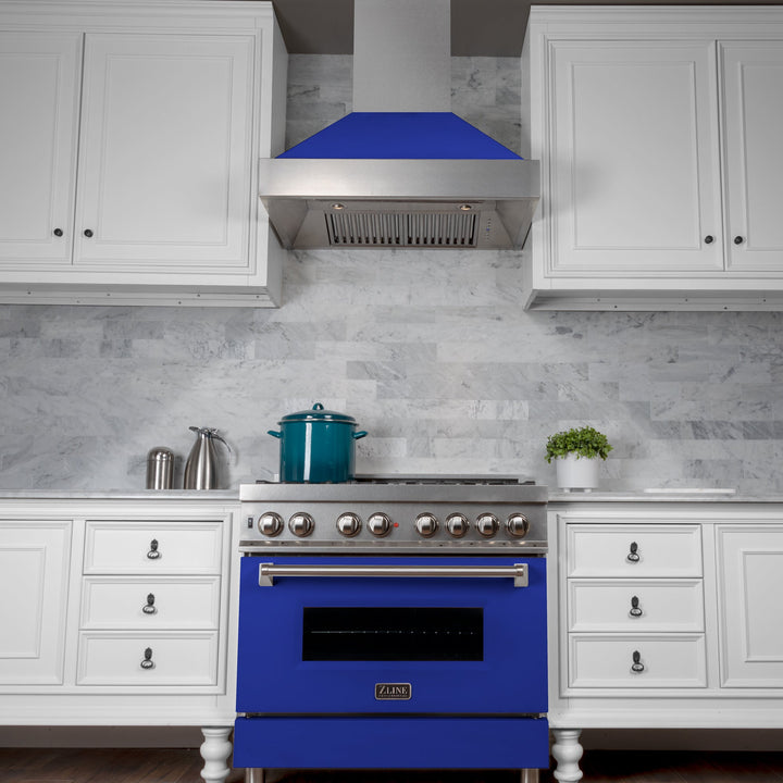 30" Ducted Fingerprint Resistant Stainless Steel Range Hood with Blue Matte Shell (8654BM-30)
