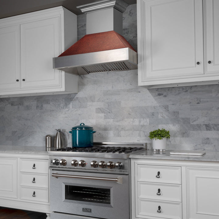 30" Ducted Fingerprint Resistant Stainless Steel Range Hood with Hand-Hammered Copper Shell (8654HH-30)