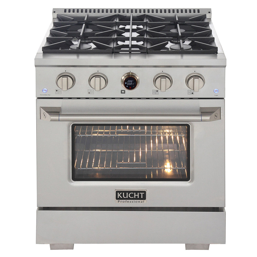 30 in. 4.2 cu. ft. 4 Burners Dual Fuel Range for Propane Gas in Stainless Steel with Kucht Horus Thermostat