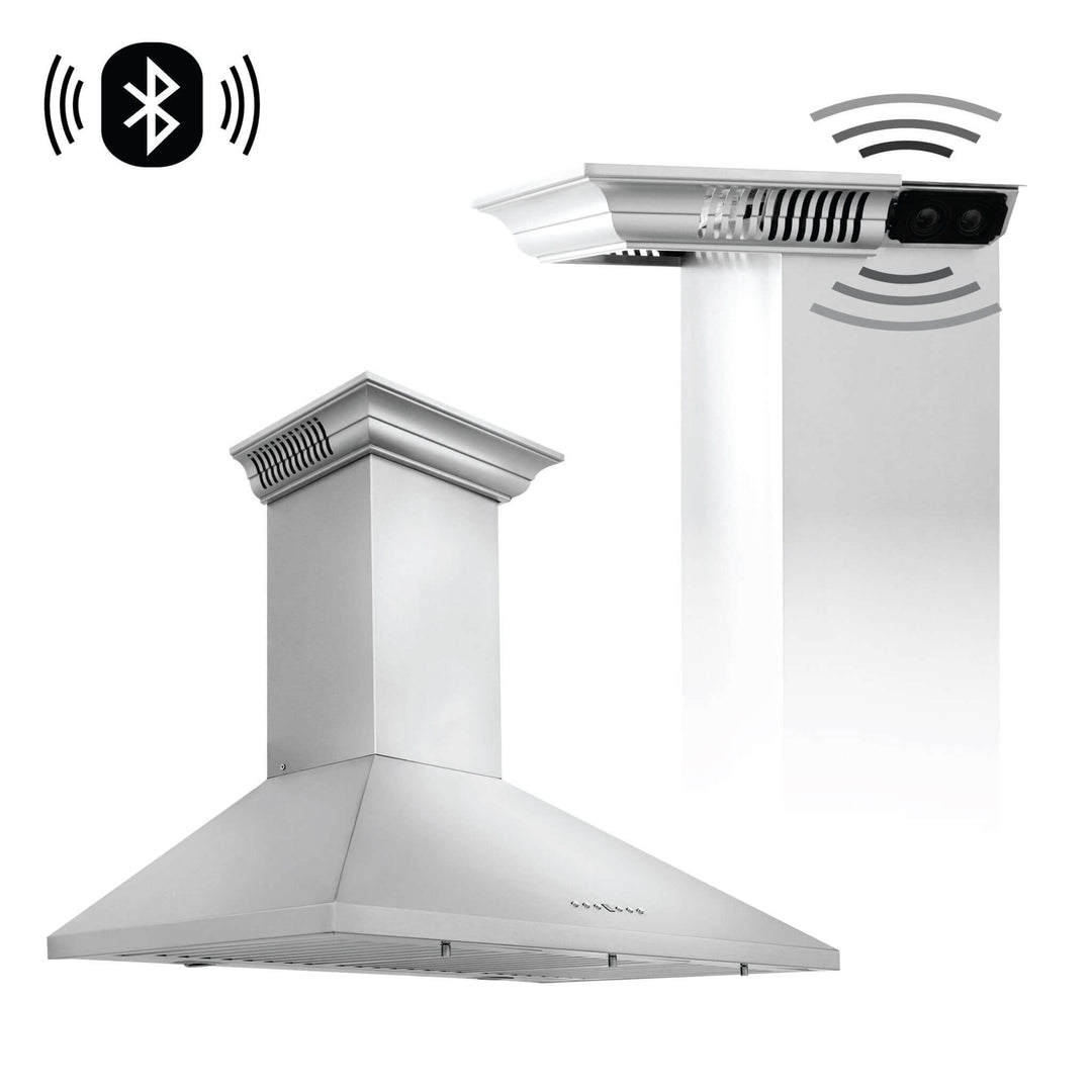 30" ZLINE CrownSoundâ„¢Ducted Vent Wall Mount Range Hood in Stainless Steel with Built-in Bluetooth Speakers (KL2CRN-BT-30)