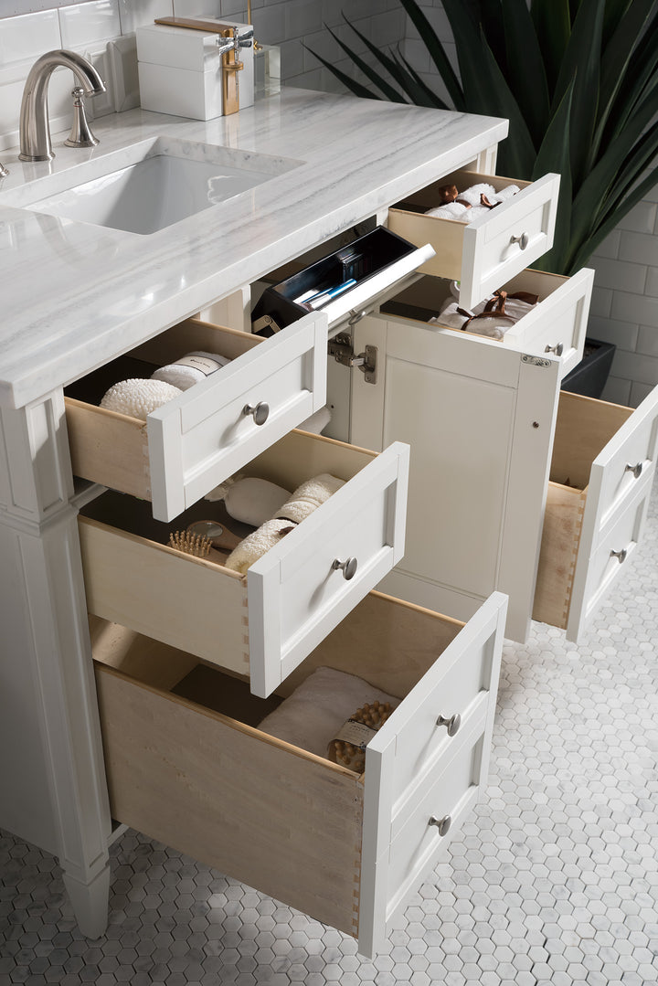 Brittany 48" Single Vanity, Bright White w/ 3 CM Arctic Fall Solid Surface Top