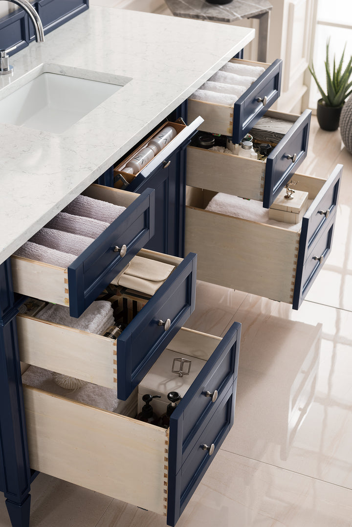 Brittany 60" Single Vanity, Victory Blue w/ 3 CM Eternal Jasmine Pearl Silestone Top w/FreePower Wireless Charger