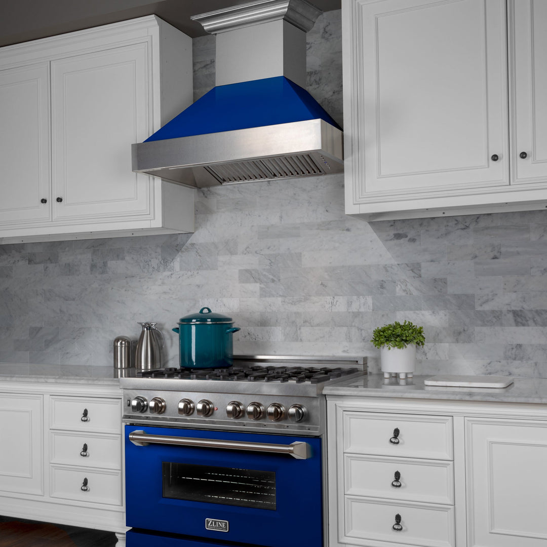 36" Ducted Fingerprint Resistant Stainless Steel Range Hood with Blue Gloss Shell (8654BG-36)
