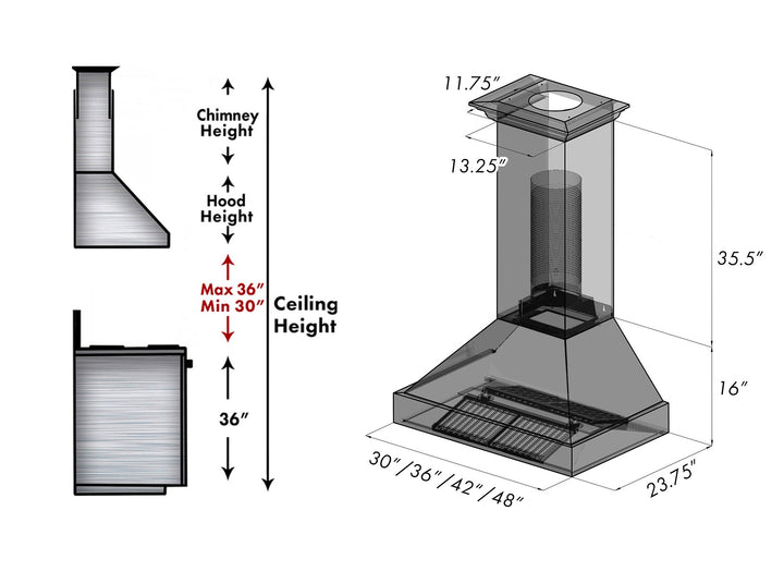 36" Ducted Fingerprint Resistant Stainless Steel Range Hood with Blue Matte Shell (8654BM-36)