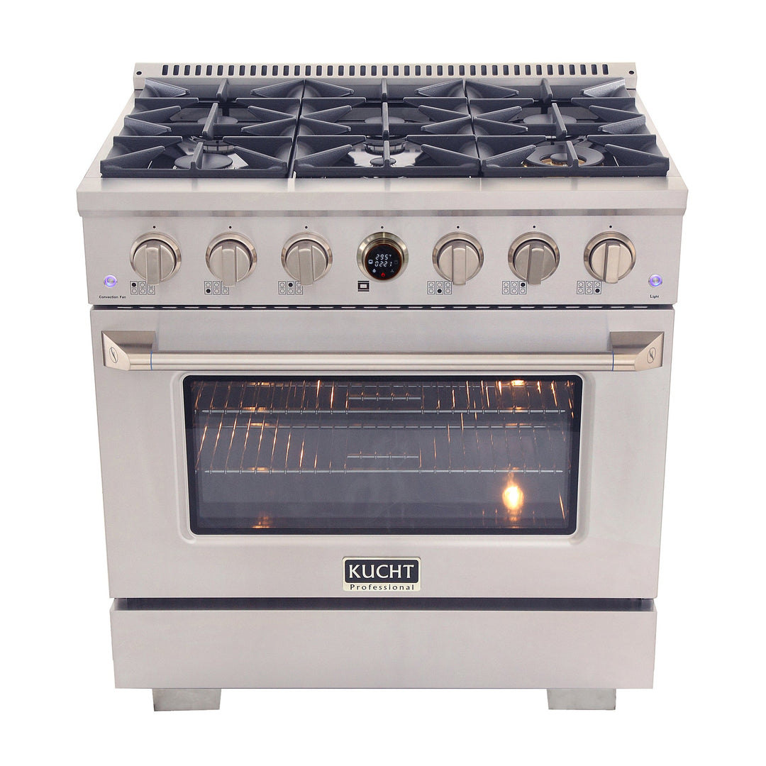 36 in. 5.2 cu. ft. 6 Burners Dual Fuel Range for Propane Gas in Stainless Steel with Kucht Horus Thermostat