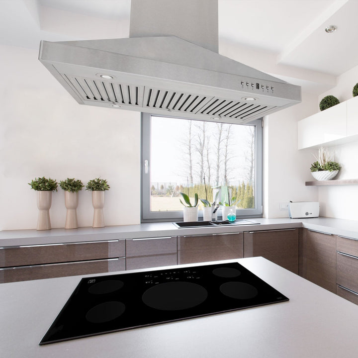 36 in. ZLINE CrownSoundâ„¢Ducted Vent Island Mount Range Hood in Stainless Steel with Built-in Bluetooth Speakers (GL1iCRN-BT-36)