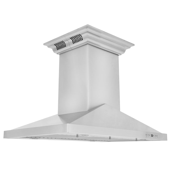 36 in. ZLINE CrownSoundâ„¢Ducted Vent Island Mount Range Hood in Stainless Steel with Built-in Bluetooth Speakers (GL1iCRN-BT-36)
