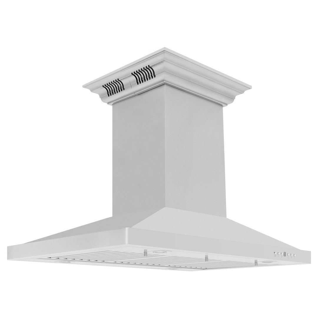 36" ZLINE CrownSoundâ„¢Ducted Vent Island Mount Range Hood in Stainless Steel with Built-in Bluetooth Speakers (GL2iCRN-BT-36)