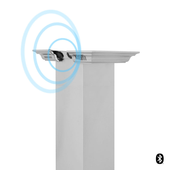 36" ZLINE CrownSoundâ„¢Ducted Vent Island Mount Range Hood in Stainless Steel with Built-in Bluetooth Speakers (GL2iCRN-BT-36)