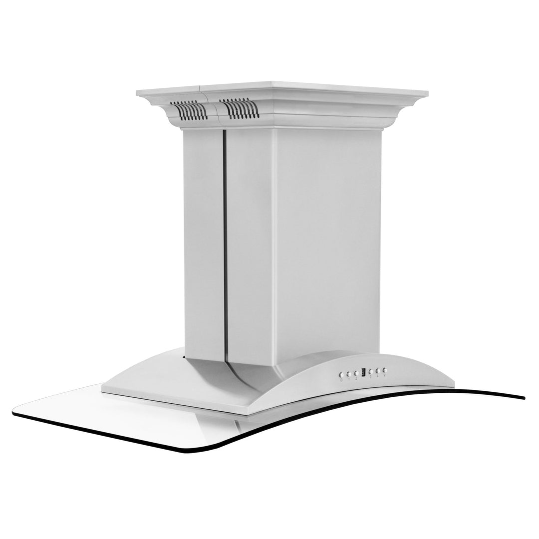 36" ZLINE CrownSoundâ„¢Ducted Vent Island Mount Range Hood in Stainless Steel with Built-in Bluetooth Speakers (GL9iCRN-BT-36)
