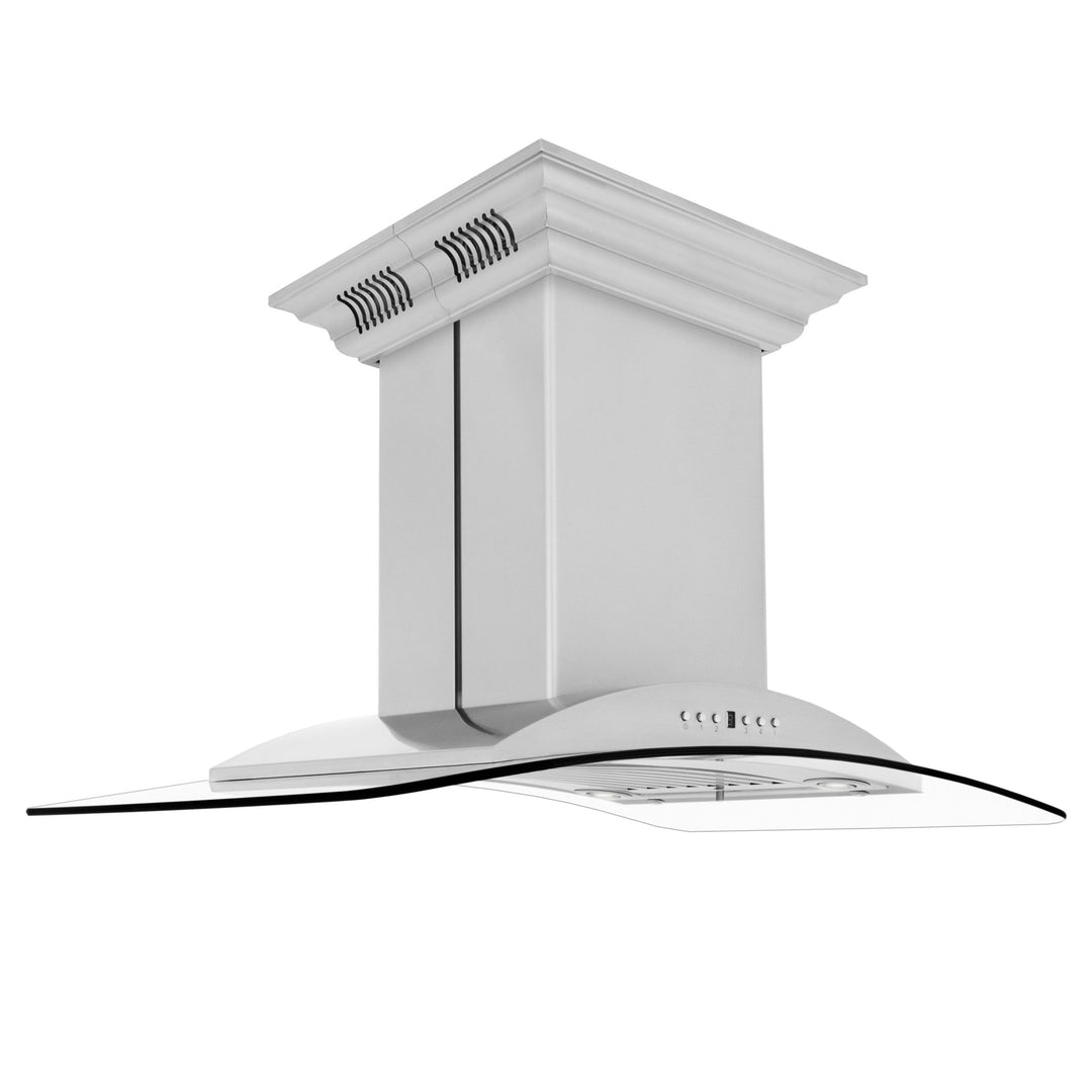 36" ZLINE CrownSoundâ„¢Ducted Vent Island Mount Range Hood in Stainless Steel with Built-in Bluetooth Speakers (GL9iCRN-BT-36)