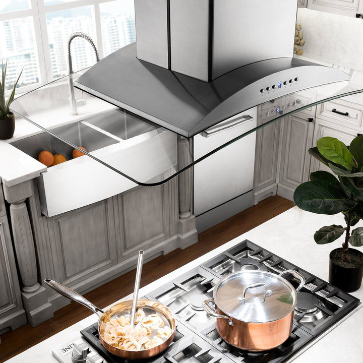 36" ZLINE CrownSoundâ„¢Ducted Vent Island Mount Range Hood in Stainless Steel with Built-in Bluetooth Speakers (GL9iCRN-BT-36)