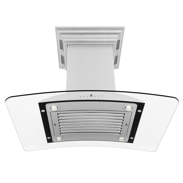 36" ZLINE CrownSoundâ„¢Ducted Vent Island Mount Range Hood in Stainless Steel with Built-in Bluetooth Speakers (GL9iCRN-BT-36)