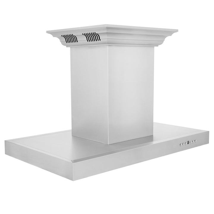 36" ZLINE CrownSoundâ„¢Ducted Vent Island Mount Range Hood in Stainless Steel with Built-in Bluetooth Speakers (KE2iCRN-BT-36)