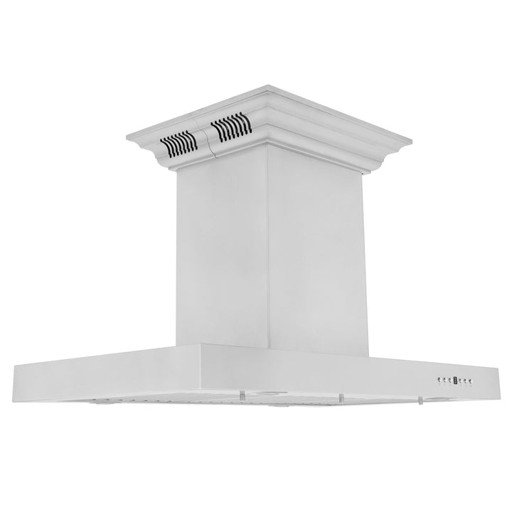 36" ZLINE CrownSoundâ„¢Ducted Vent Island Mount Range Hood in Stainless Steel with Built-in Bluetooth Speakers (KE2iCRN-BT-36)