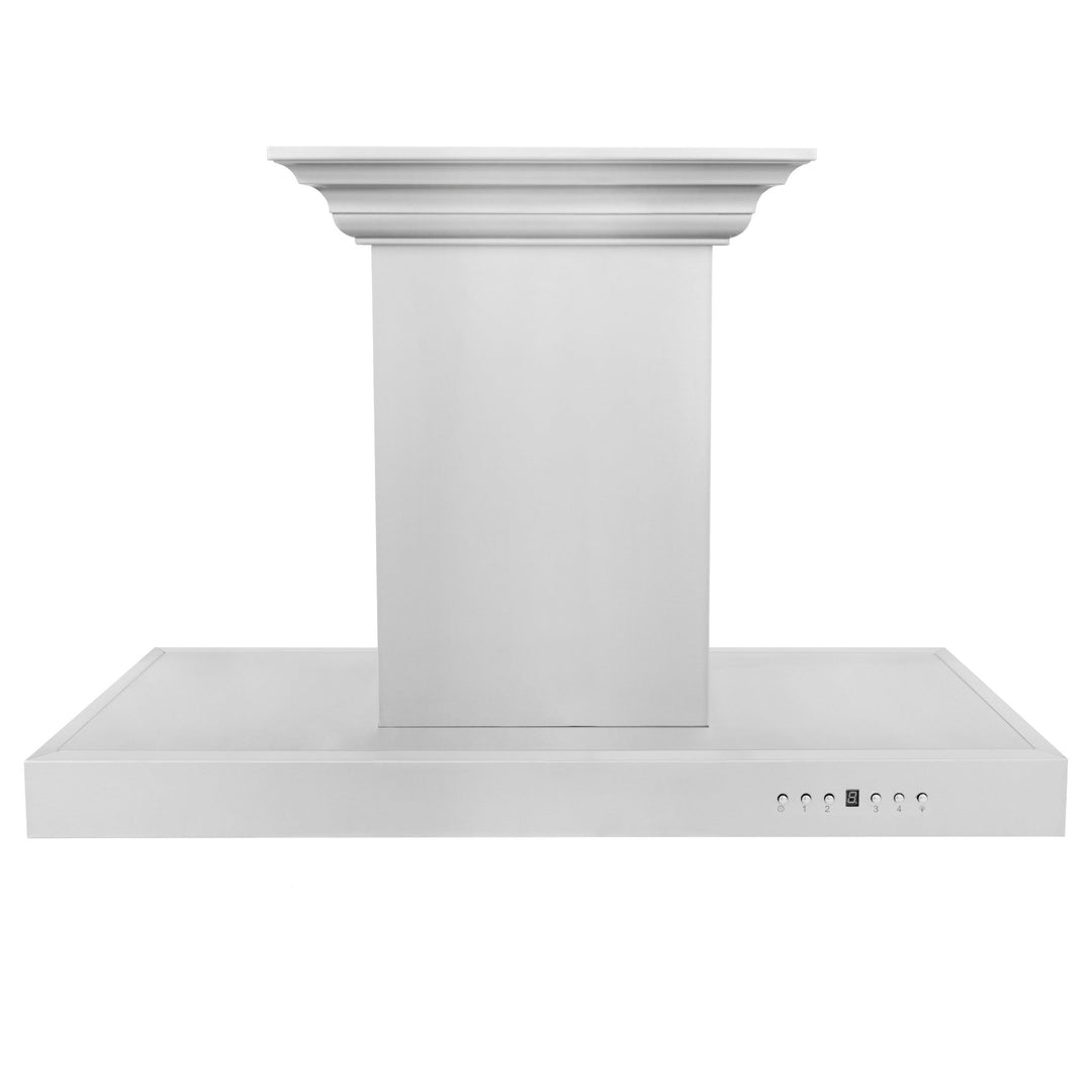 36" ZLINE CrownSoundâ„¢Ducted Vent Island Mount Range Hood in Stainless Steel with Built-in Bluetooth Speakers (KE2iCRN-BT-36)