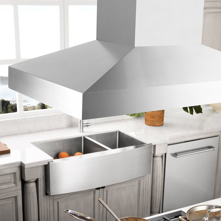 36" ZLINE CrownSoundâ„¢Ducted Vent Island Mount Range Hood in Stainless Steel with Built-in Bluetooth Speakers (KL3iCRN-BT-36)