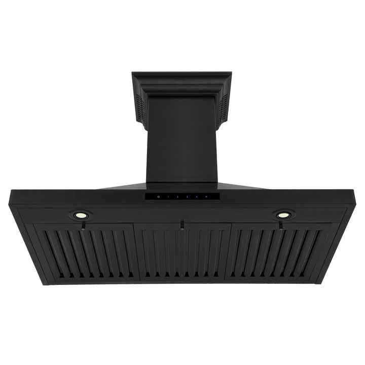 36" ZLINE CrownSoundâ„¢Ducted Vent Wall Mount Range Hood in Black Stainless Steel with Built-in Bluetooth Speakers (BSKBNCRN-BT-36)