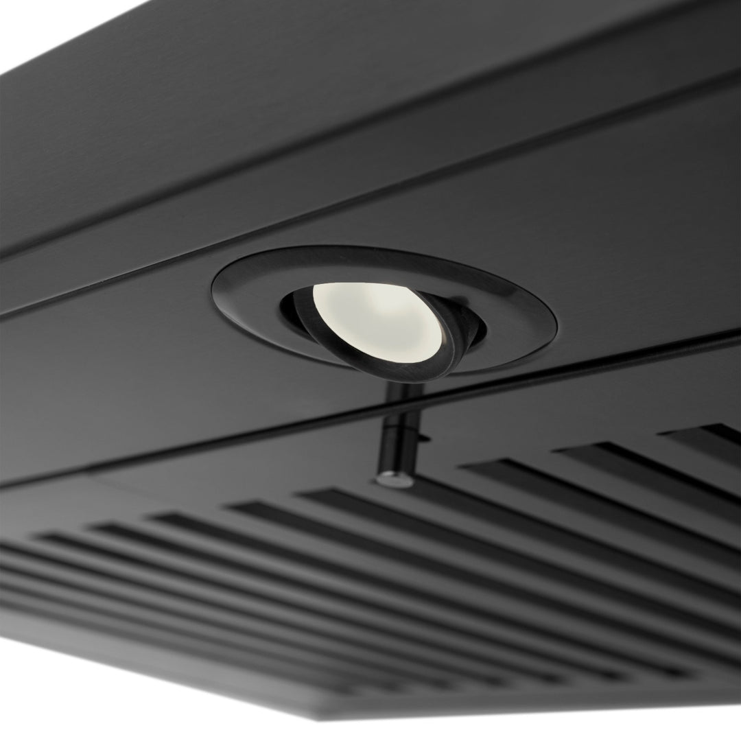 36" ZLINE CrownSoundâ„¢Ducted Vent Wall Mount Range Hood in Black Stainless Steel with Built-in Bluetooth Speakers (BSKBNCRN-BT-36)