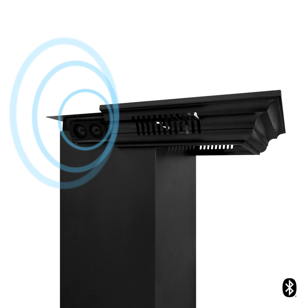36" ZLINE CrownSoundâ„¢Ducted Vent Wall Mount Range Hood in Black Stainless Steel with Built-in Bluetooth Speakers (BSKENCRN-BT-36)