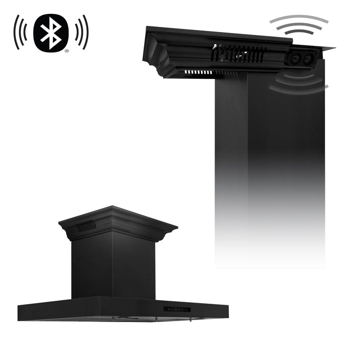 36" ZLINE CrownSoundâ„¢Ducted Vent Wall Mount Range Hood in Black Stainless Steel with Built-in Bluetooth Speakers (BSKENCRN-BT-36)