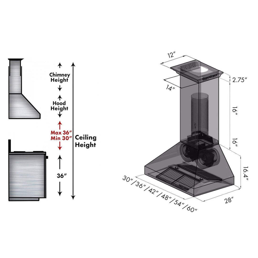 36" ZLINE CrownSoundâ„¢Ducted Vent Wall Mount Range Hood in Stainless Steel with Built-in Bluetooth Speakers (697CRN-BT-36)