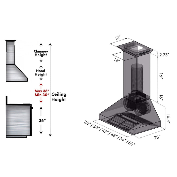 36" ZLINE CrownSoundâ„¢Ducted Vent Wall Mount Range Hood in Stainless Steel with Built-in Bluetooth Speakers (697CRN-BT-36)
