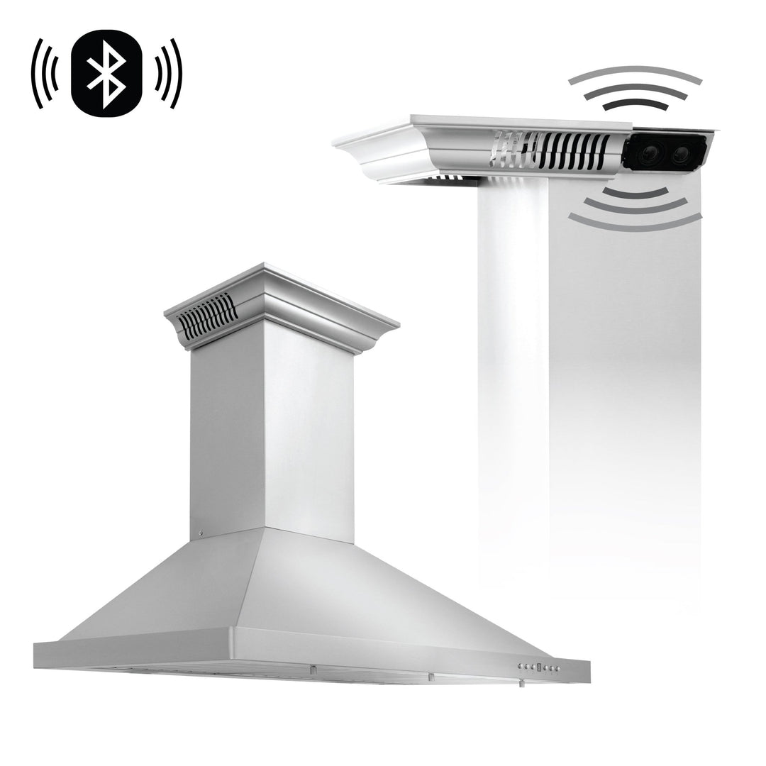 36" ZLINE CrownSoundâ„¢Ducted Vent Wall Mount Range Hood in Stainless Steel with Built-in Bluetooth Speakers (KBCRN-BT-36)