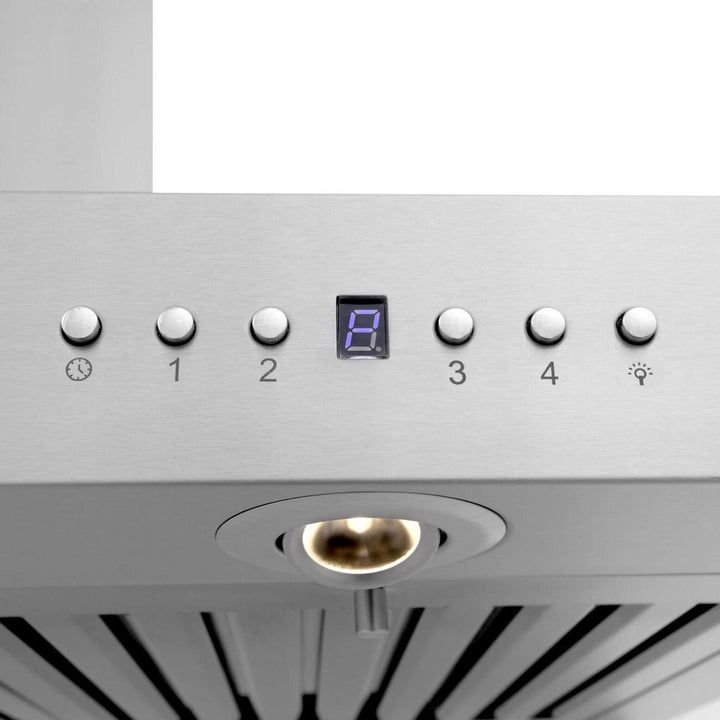 36" ZLINE CrownSoundâ„¢Ducted Vent Wall Mount Range Hood in Stainless Steel with Built-in Bluetooth Speakers (KECRN-BT-36)