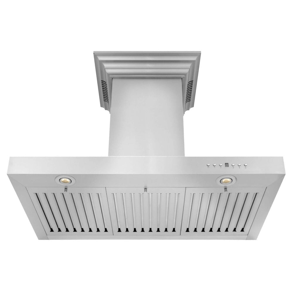 36" ZLINE CrownSoundâ„¢Ducted Vent Wall Mount Range Hood in Stainless Steel with Built-in Bluetooth Speakers (KECRN-BT-36)
