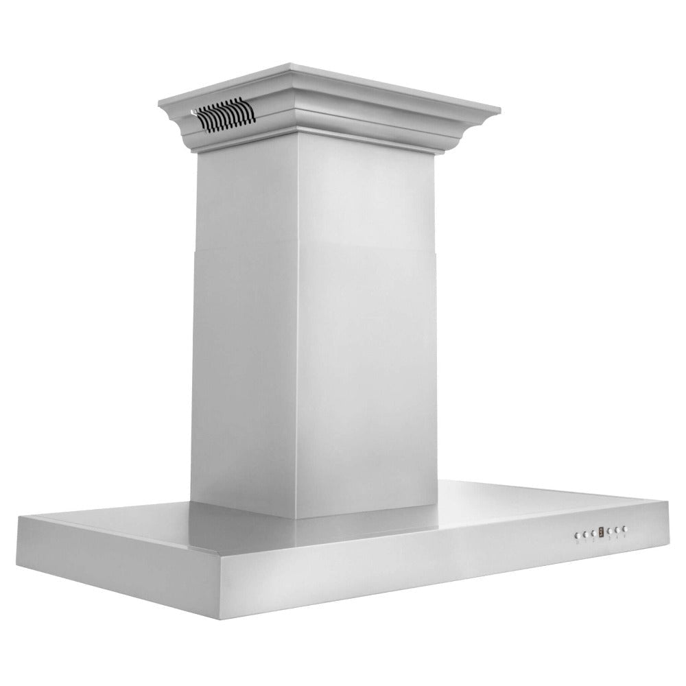 36" ZLINE CrownSoundâ„¢Ducted Vent Wall Mount Range Hood in Stainless Steel with Built-in Bluetooth Speakers (KECRN-BT-36)