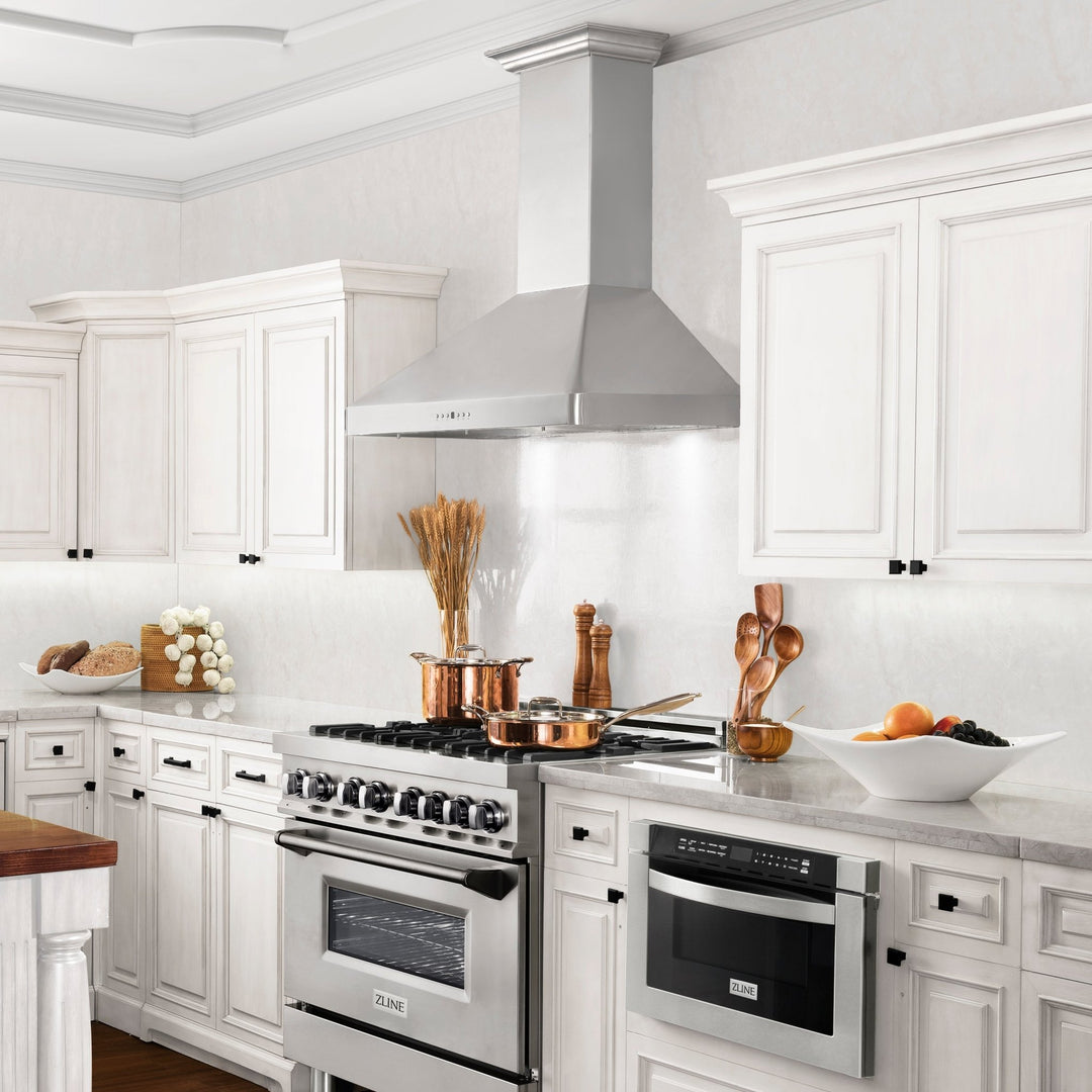36" ZLINE CrownSoundâ„¢Ducted Vent Wall Mount Range Hood in Stainless Steel with Built-in Bluetooth Speakers (KF2CRN-BT-36)