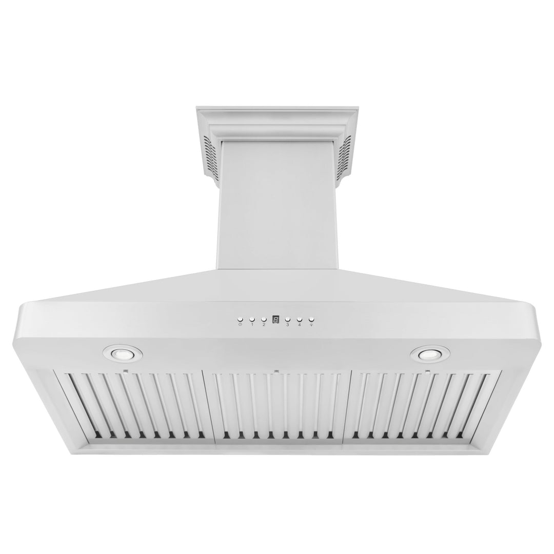 36" ZLINE CrownSoundâ„¢Ducted Vent Wall Mount Range Hood in Stainless Steel with Built-in Bluetooth Speakers (KF2CRN-BT-36)