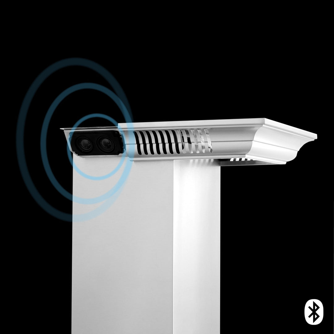 36" ZLINE CrownSoundâ„¢Ducted Vent Wall Mount Range Hood in Stainless Steel with Built-in Bluetooth Speakers (KL3CRN-BT-36)