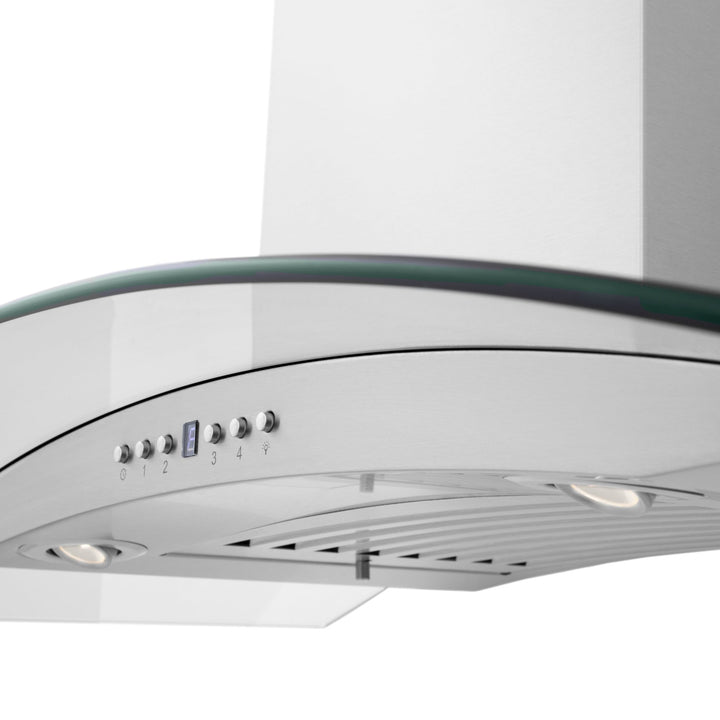 36" ZLINE CrownSoundâ„¢Ducted Vent Wall Mount Range Hood in Stainless Steel with Built-in Bluetooth Speakers (KN4CRN-BT-36)