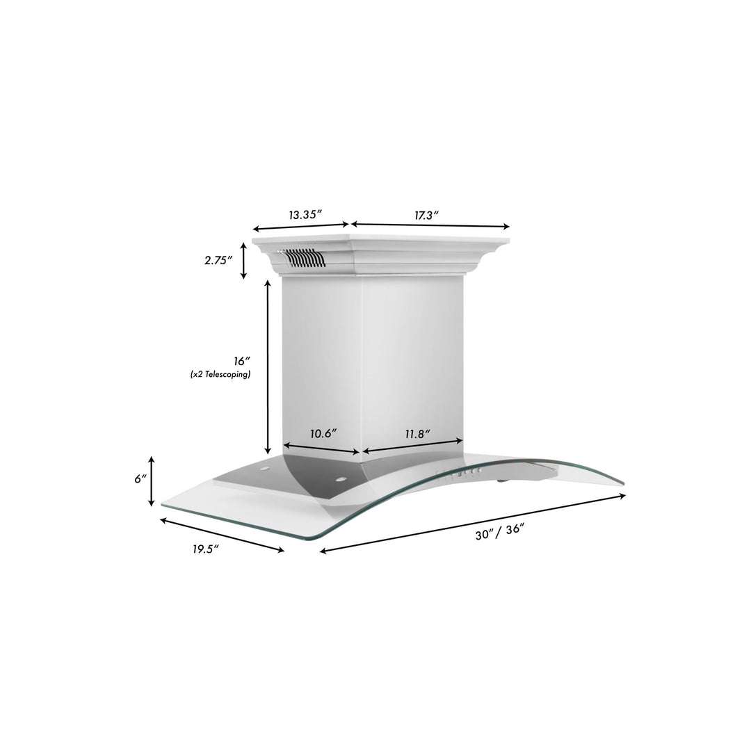 36" ZLINE CrownSoundâ„¢Ducted Vent Wall Mount Range Hood in Stainless Steel with Built-in Bluetooth Speakers (KN4CRN-BT-36)
