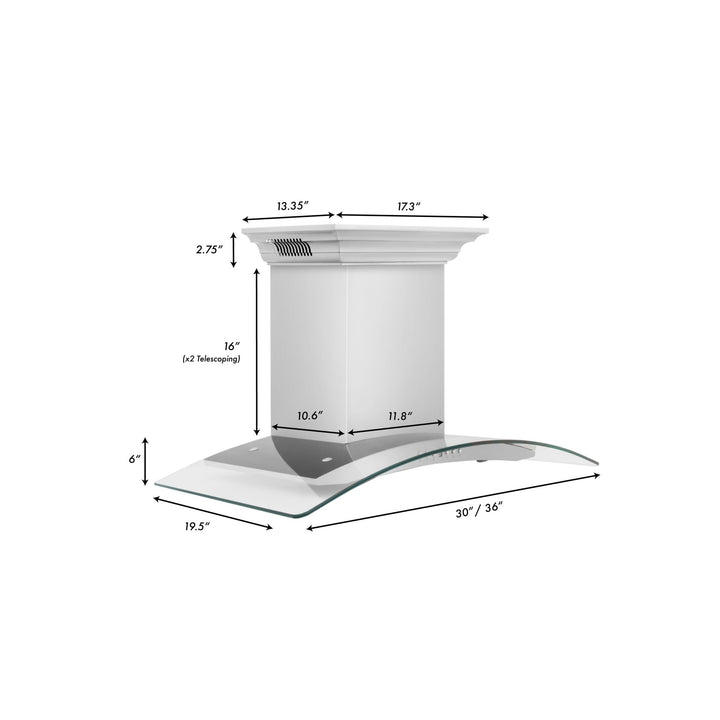 36" ZLINE CrownSoundâ„¢Ducted Vent Wall Mount Range Hood in Stainless Steel with Built-in Bluetooth Speakers (KN4CRN-BT-36)