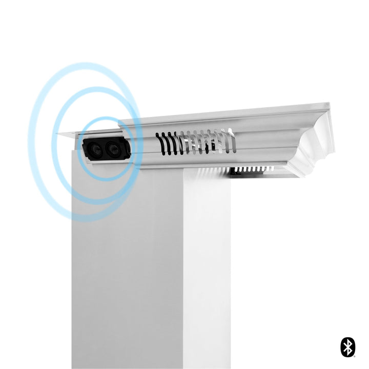 36" ZLINE CrownSoundâ„¢Ducted Vent Wall Mount Range Hood in Stainless Steel with Built-in Bluetooth Speakers (KN4CRN-BT-36)