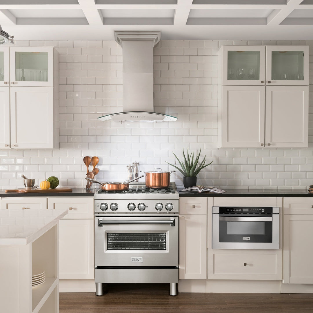 36" ZLINE CrownSoundâ„¢Ducted Vent Wall Mount Range Hood in Stainless Steel with Built-in Bluetooth Speakers (KN4CRN-BT-36)
