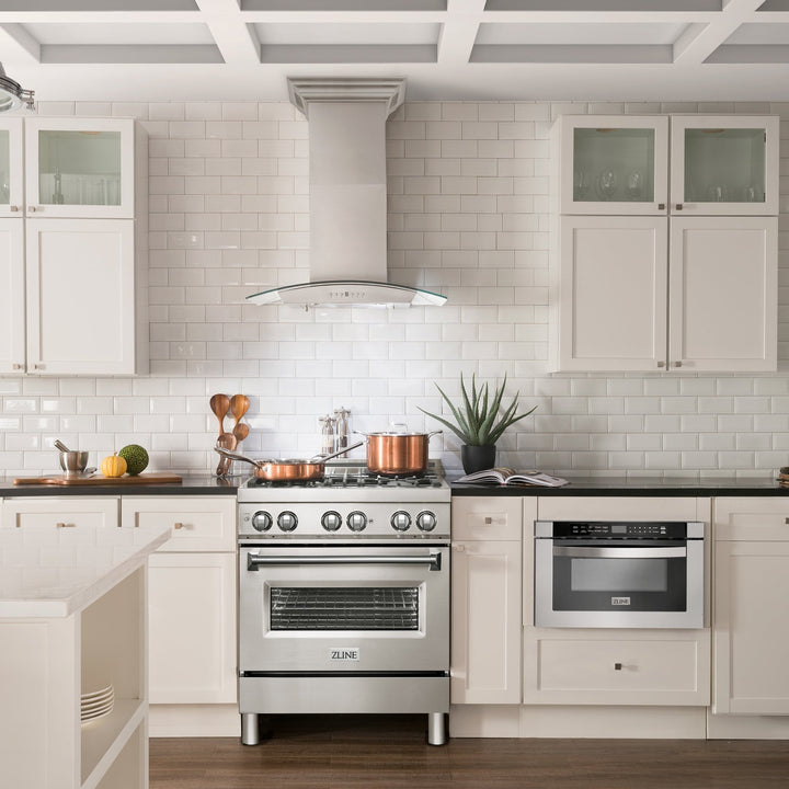 36" ZLINE CrownSoundâ„¢Ducted Vent Wall Mount Range Hood in Stainless Steel with Built-in Bluetooth Speakers (KN4CRN-BT-36)