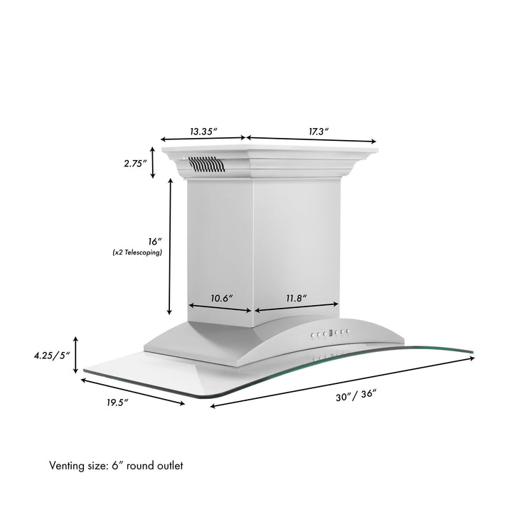 36" ZLINE CrownSoundâ„¢Ducted Vent Wall Mount Range Hood in Stainless Steel with Built-in Bluetooth Speakers (KNCRN-BT-36)