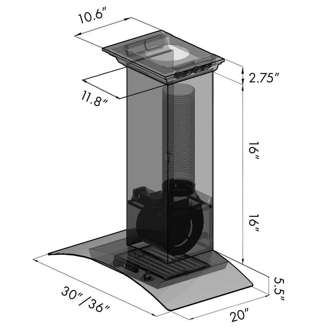36" ZLINE CrownSoundâ„¢Ducted Vent Wall Mount Range Hood in Stainless Steel with Built-in Bluetooth Speakers (KZCRN-BT-36)