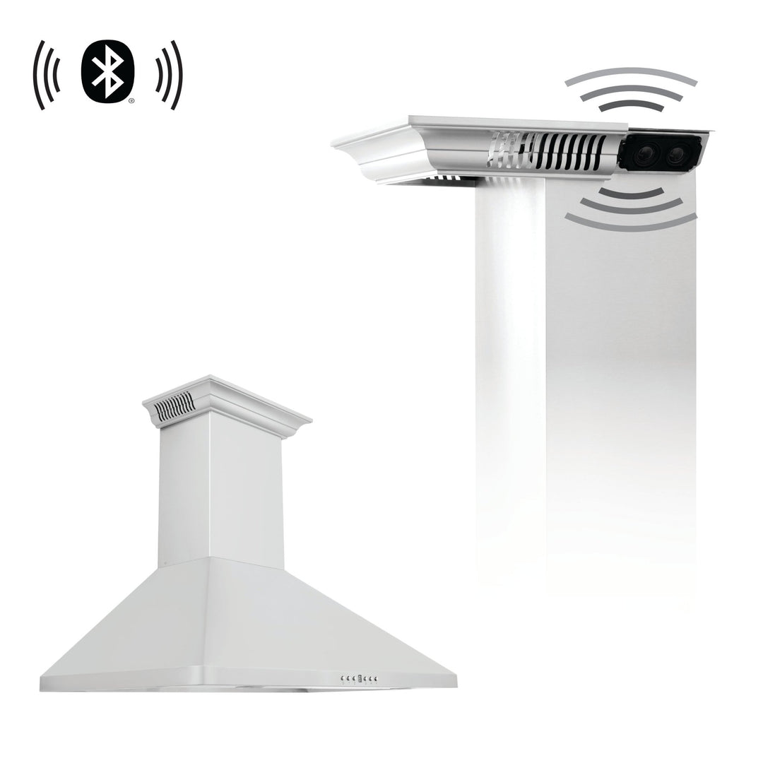 36" ZLINE CrownSound™Ducted Vent Wall Mount Range Hood in Stainless Steel with Built-in Bluetooth Speakers (KF1CRN-BT-36)