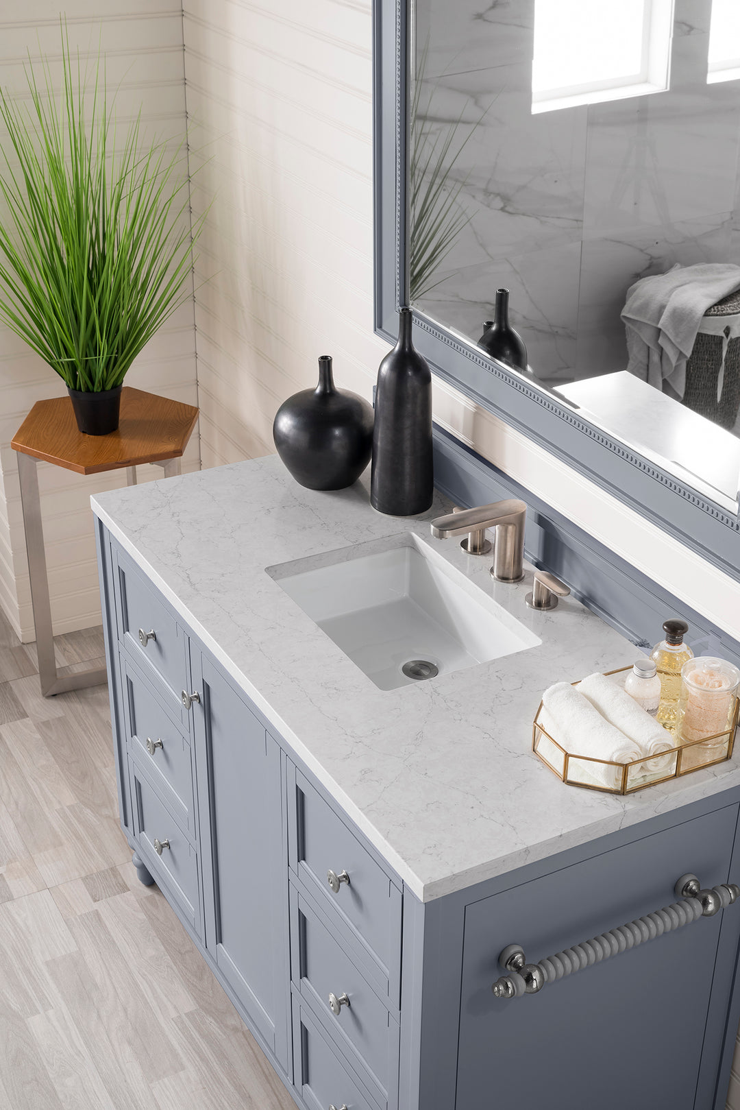 Copper Cove Encore 48" Single Vanity, Silver Gray w/ 3 CM Eternal Jasmine Pearl Silestone Top