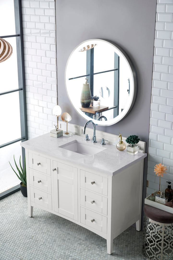 Palisades 48" Single Vanity, Bright White w/ 3 CM Eternal Jasmine Pearl Silestone Top