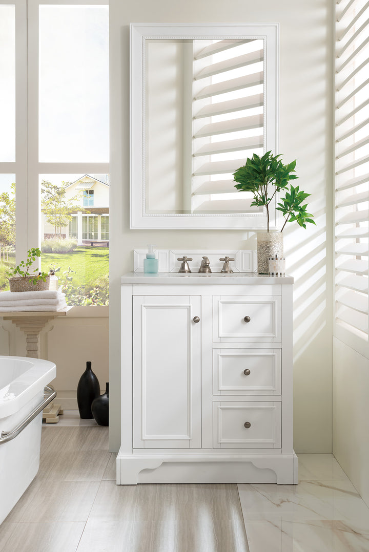 De Soto 30" Single Vanity, Bright White w/ 3 CM Arctic Fall Solid Surface Top